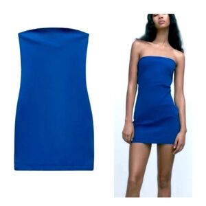 Zara denim Strapless Cobalt Blue Mini Dress